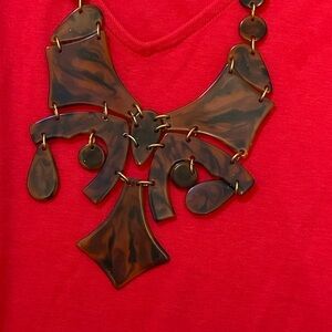 Chicos Brown Tortoiselike Statement Necklace with Gold Accents